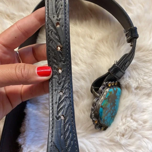 Signed Mona Van Riper Turquoise & Sterling Silver Belt Buckle & Leath… - Picture 17 of 17